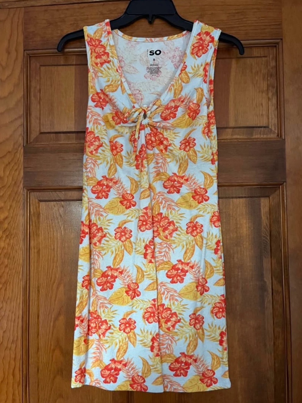 SO Floral Tie-Front Sleeveless Bodysuit Dress in White, Orange, Yellow